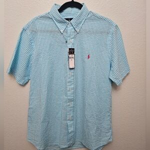 Polo Ralph Lauren Button Down T Shirt Aqua Blue Size Large
